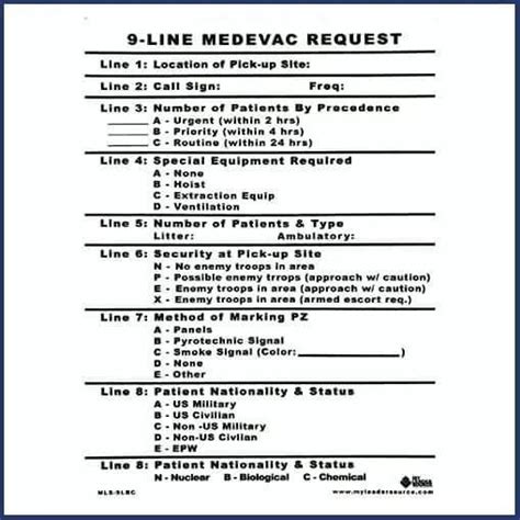 army 9 line medevac examples